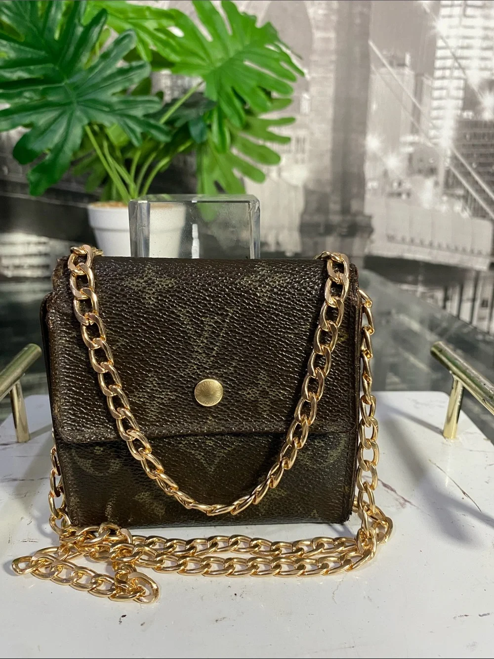 Louis Vuitton Brown Monogram Canvas Gold Chain Shoulder Bag